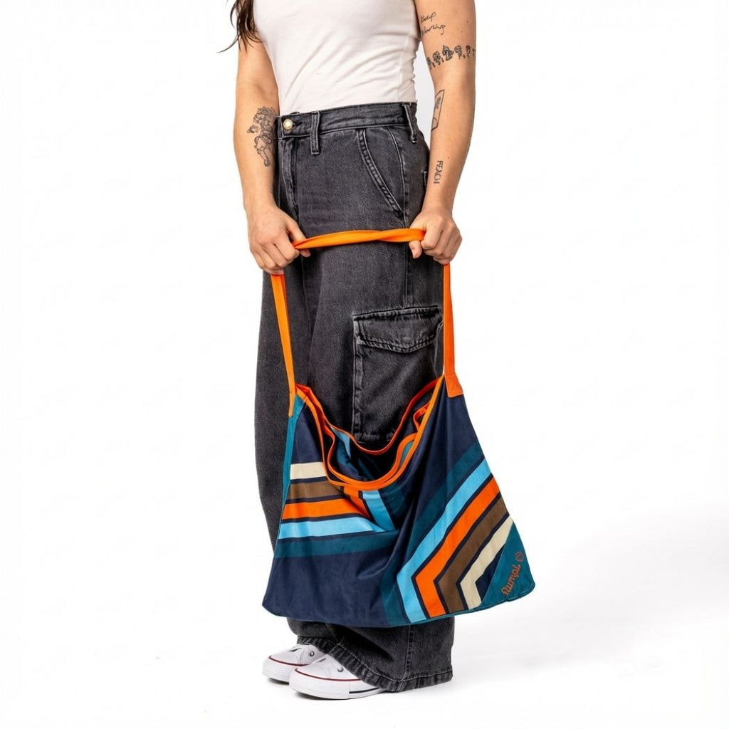 Tech Towel Tote - Midnight Retro Stripes