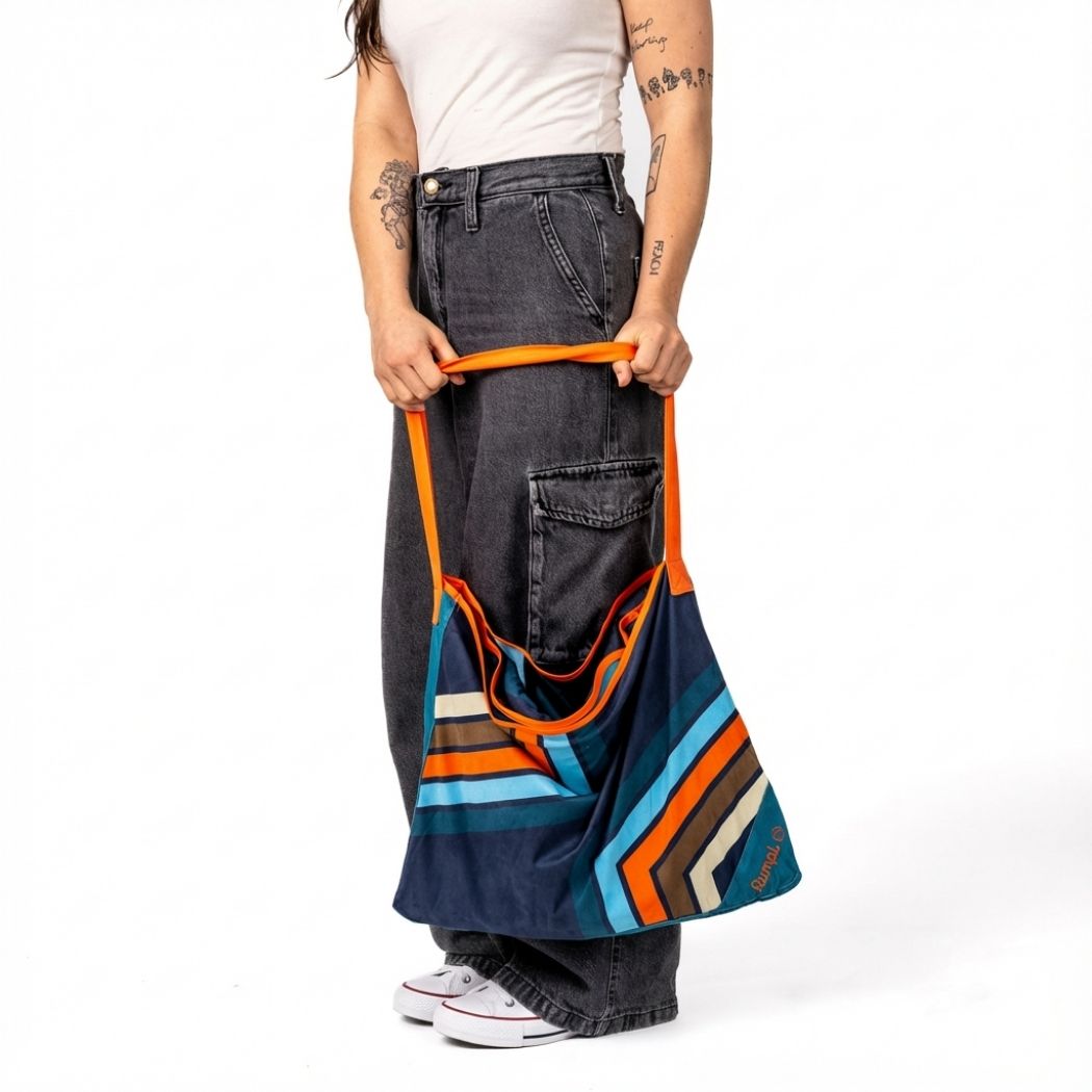 Tech Towel Tote - Midnight Retro Stripes